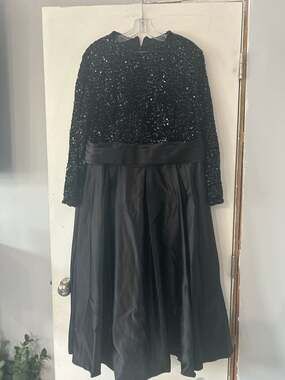 Alex Evenings Sequin Bodice Long Sleeve Gown with Satin Ball Skirt